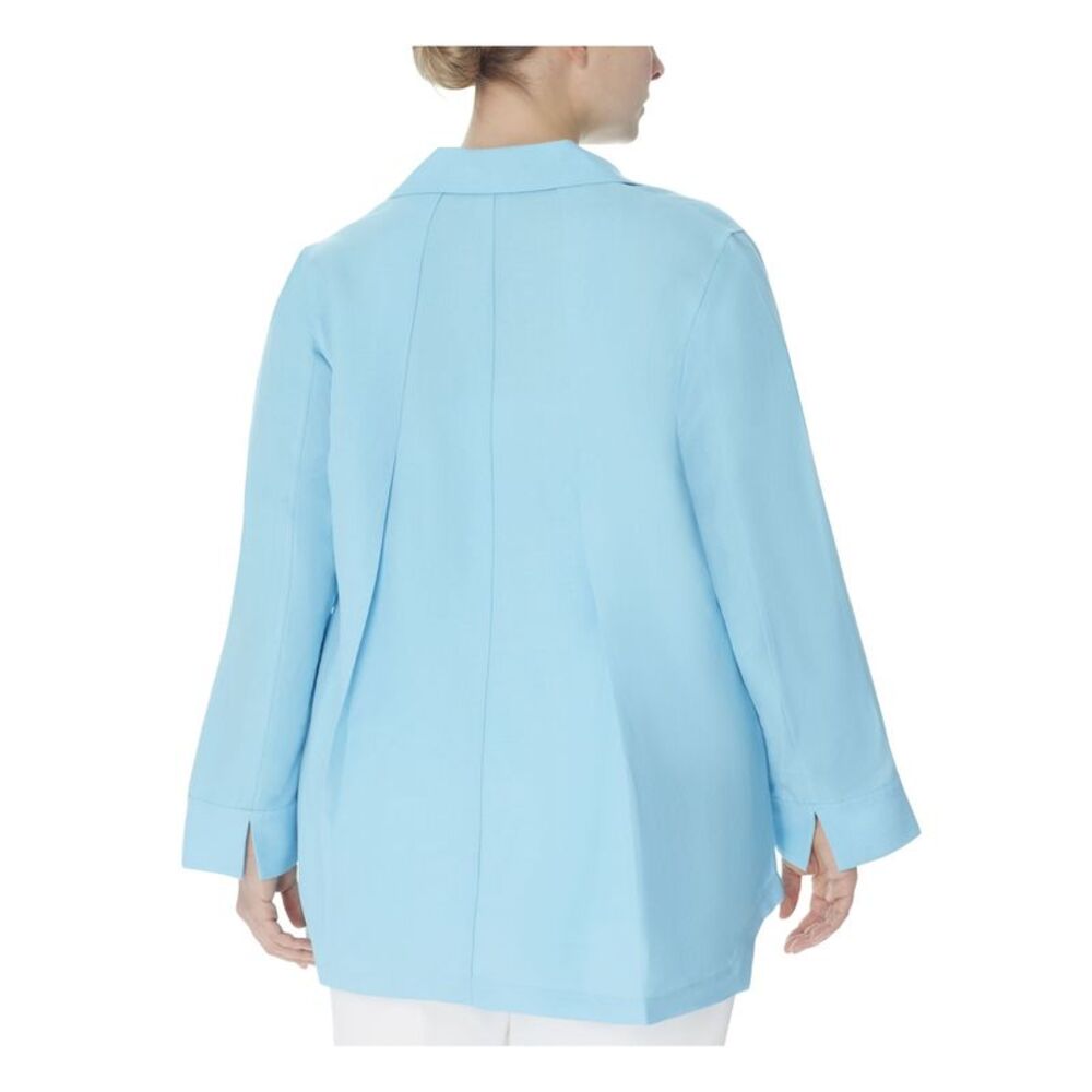 ANNE KLEIN Womens Blue Long Sleeve Point Collar Button Down Jacket Plus 1X - Picture 2 of 2